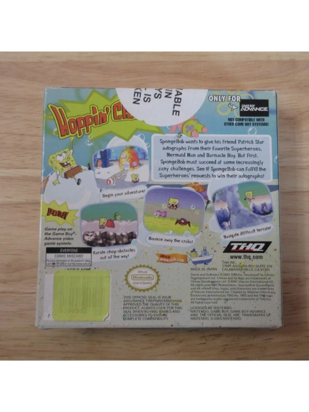 Gameboy Advance SpongeBob Square Pants Supersponge Game Inc Manual